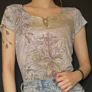 Y2k art nouveau short sleeve tshirt floral fairy